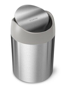 MSRP $40 - Simplehuman 1.5L Countertop Swing Lid Trash Can - Gray Trim - NIB